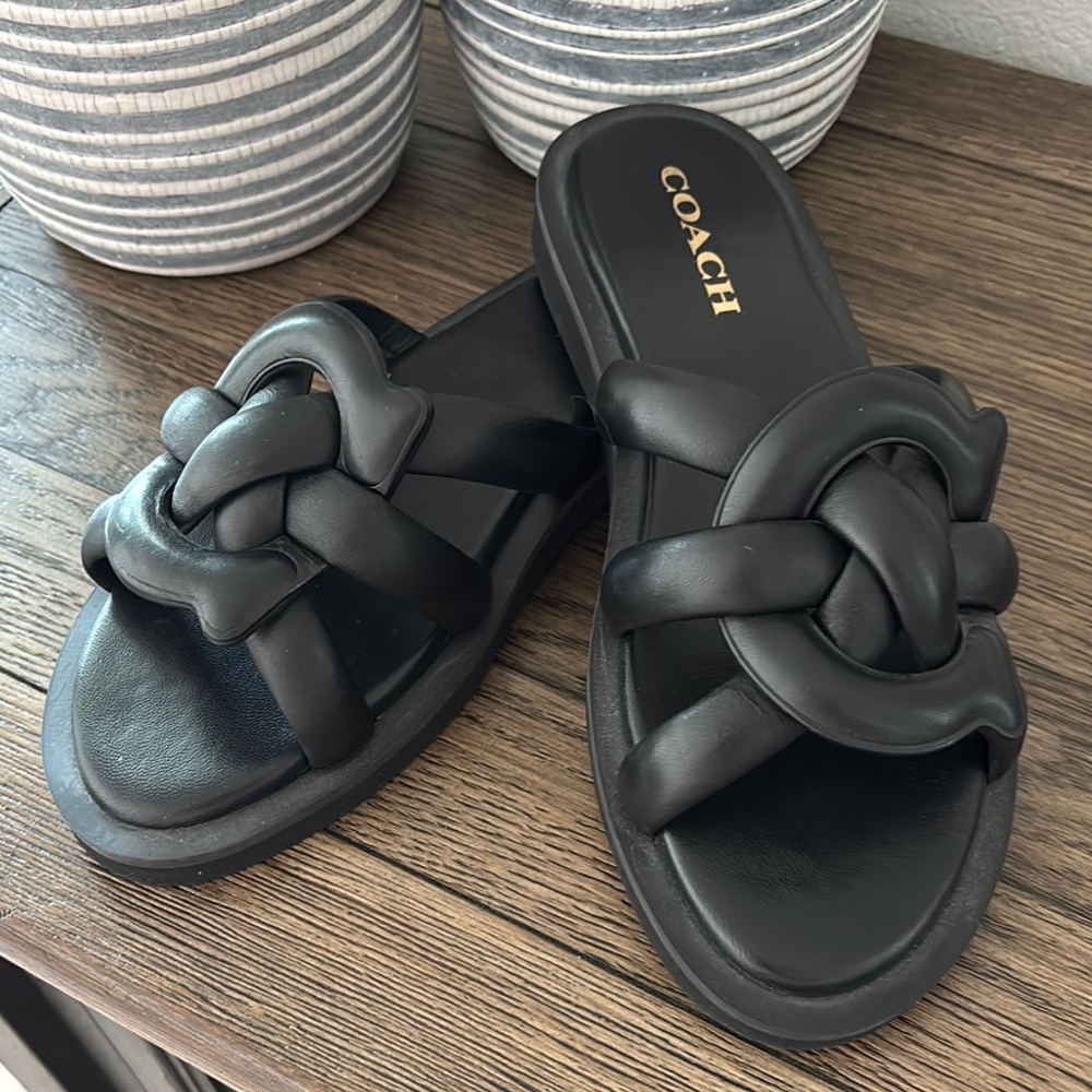 Coach Black Georgie Slide Sandals Size 9 NWOT